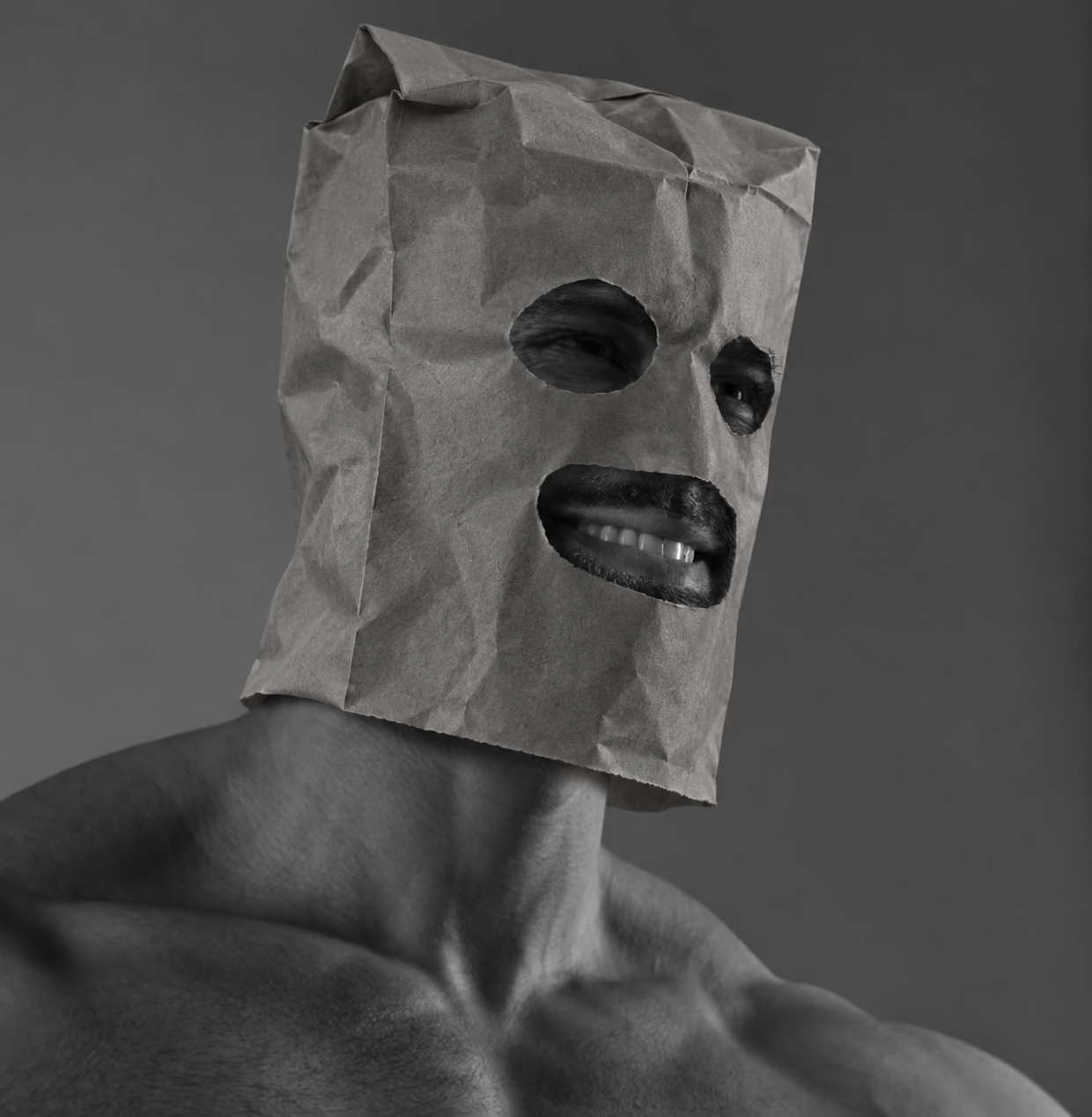 Anonymous GIGACHAD wearing a paper bag